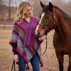 Multicolor “Bev” Boho Shawl Wrap Cape Sweater